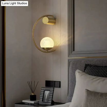 Modern gold luxury creative led crescent wall sconce with textured frosted glass globe for bedside lighting