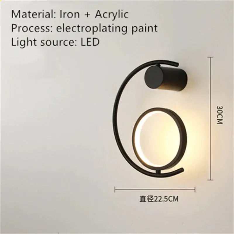 Black iron and acrylic luxury creative led bedside wall sconce with a sleek curved design and integrated led light source