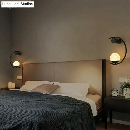 Black curved wall sconces with spherical textured glass shades luxury creative led bedside wall lamp for bedroom use