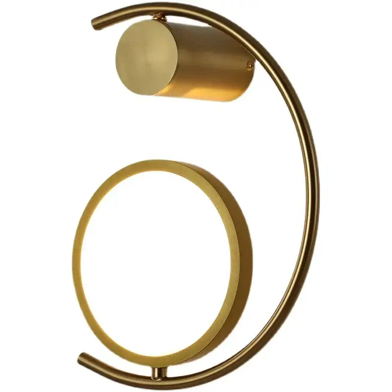 Modern gold luxury creative led bedside wall lamp with sleek curved arm and circular light fixture for bedroom sconce