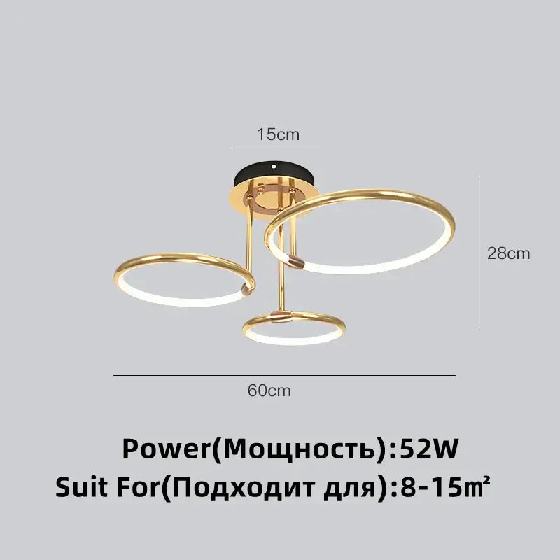 Modern gold luxury ring pendant chandelier with three interlocking circular rings and led lighting for dining room decorbites gold luxury