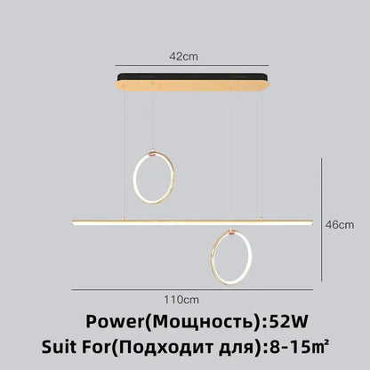 Modern gold luxury ring pendant chandelier with two circular rings and horizontal bar for dining room decorbites gold luxury