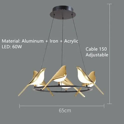 Modern gold magpie bird ceiling chandelier with gold-colored bird-shaped pendant and adjustable cable for living room decorbites gold magpie