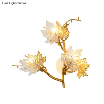 Modern gold maple leaf wall lighting fixture with translucent glass shades for dining room lighting fixture