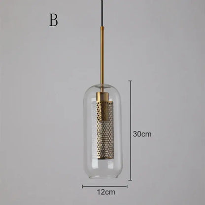 Modern gold mesh glass ball pendant light with clear glass cylinder and brass rod for kitchen dining room decorbites pendant light