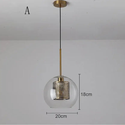Modern gold mesh glass ball pendant light with clear globe and brass rod perfect for kitchen dining room decorbites pendant light
