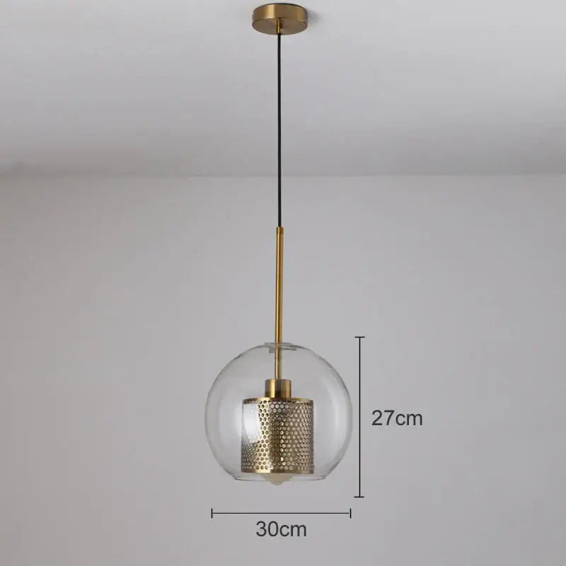 Modern pendant light with decorbites gold mesh perforated glass shade and gold-toned metal rod for kitchen decor