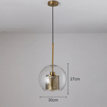 Modern pendant light with decorbites gold mesh perforated glass shade and gold-toned metal rod for kitchen decor