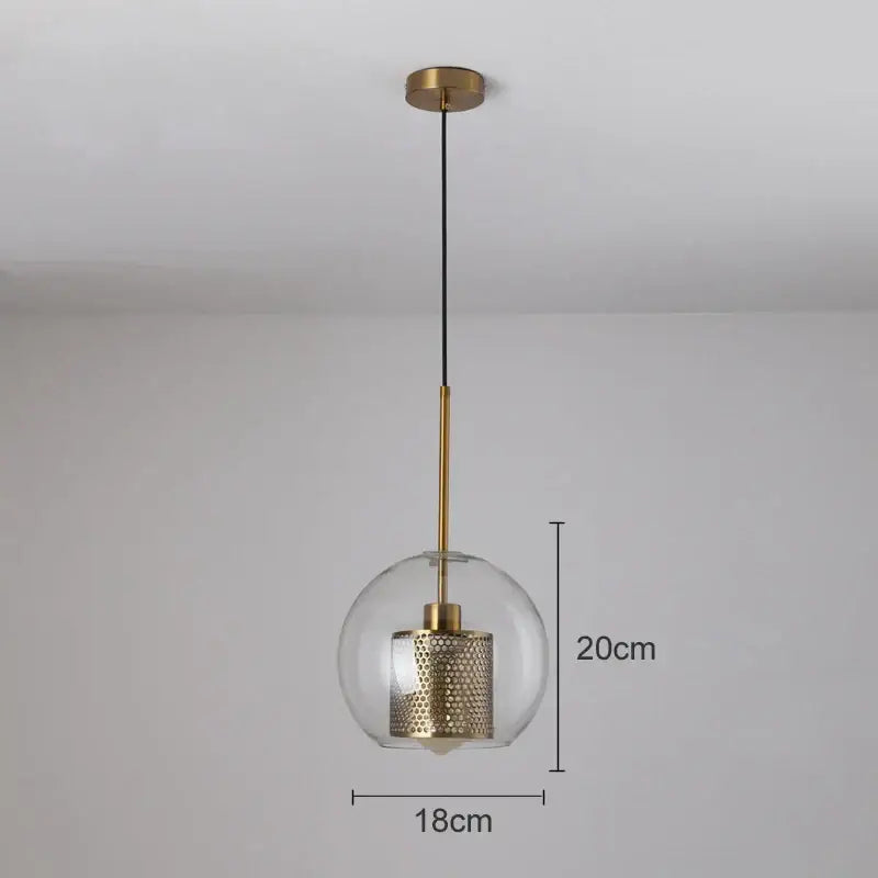 Modern pendant light with clear glass globe and decorbites gold mesh glass honeycomb shade for kitchen decor