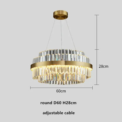 Modern gold metal crystal pendant light with tiered clear crystal prisms for elegant dining room decorbites gold metal style