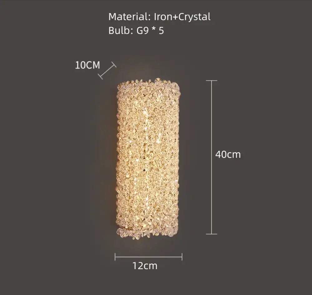 Modern gold metal crystal wall light with iron and crystal materials 40cm tall for bedroom decorbites gold metal sconce