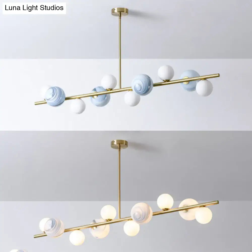 Modern gold metal glass globe chandelier with brass pendant light and marbled glass shades for dining table chain cord length