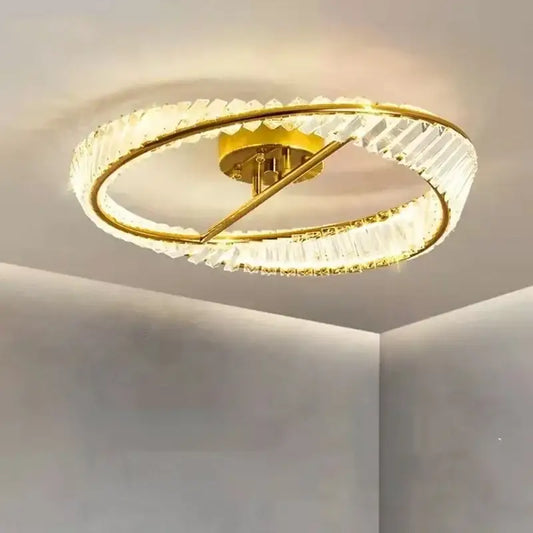 Modern gold metal led crystal ceiling light with two concentric faceted rings for living room decorbites gold metal design