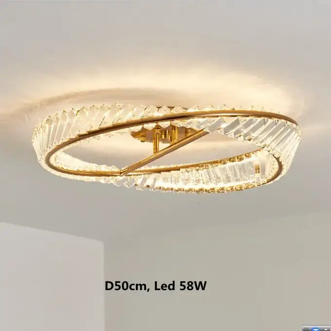 Gold metal led circular ceiling light with clear faceted crystal accents for modern living room decorbites gold metal