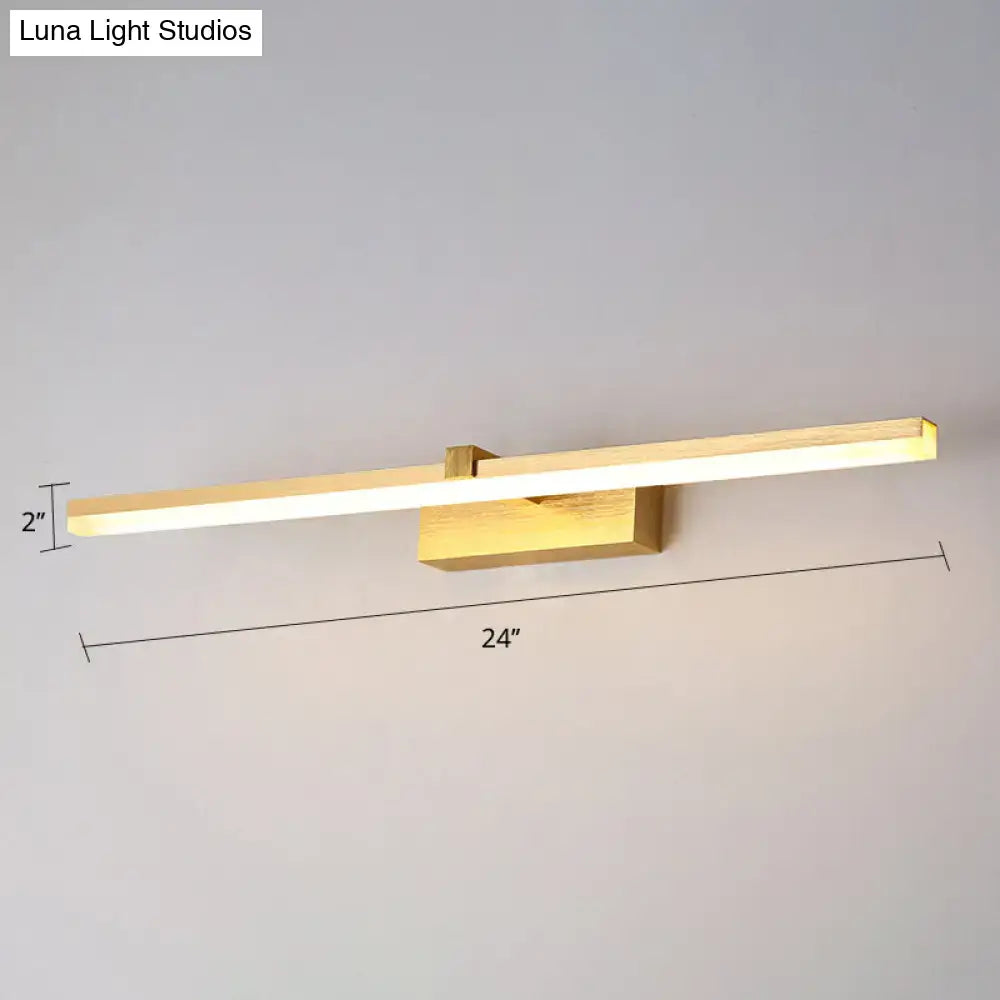 Decorbites™ sleek gold rectangular metal led vanity light fixture with wood-textured accents for modern bath lighting
