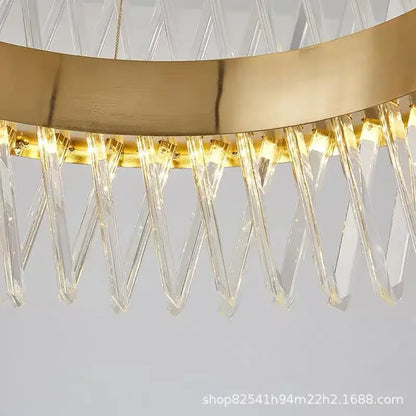Modern gold metal pendant lamp with s shape lustre led design and cascading clear crystal prisms for dining room decor