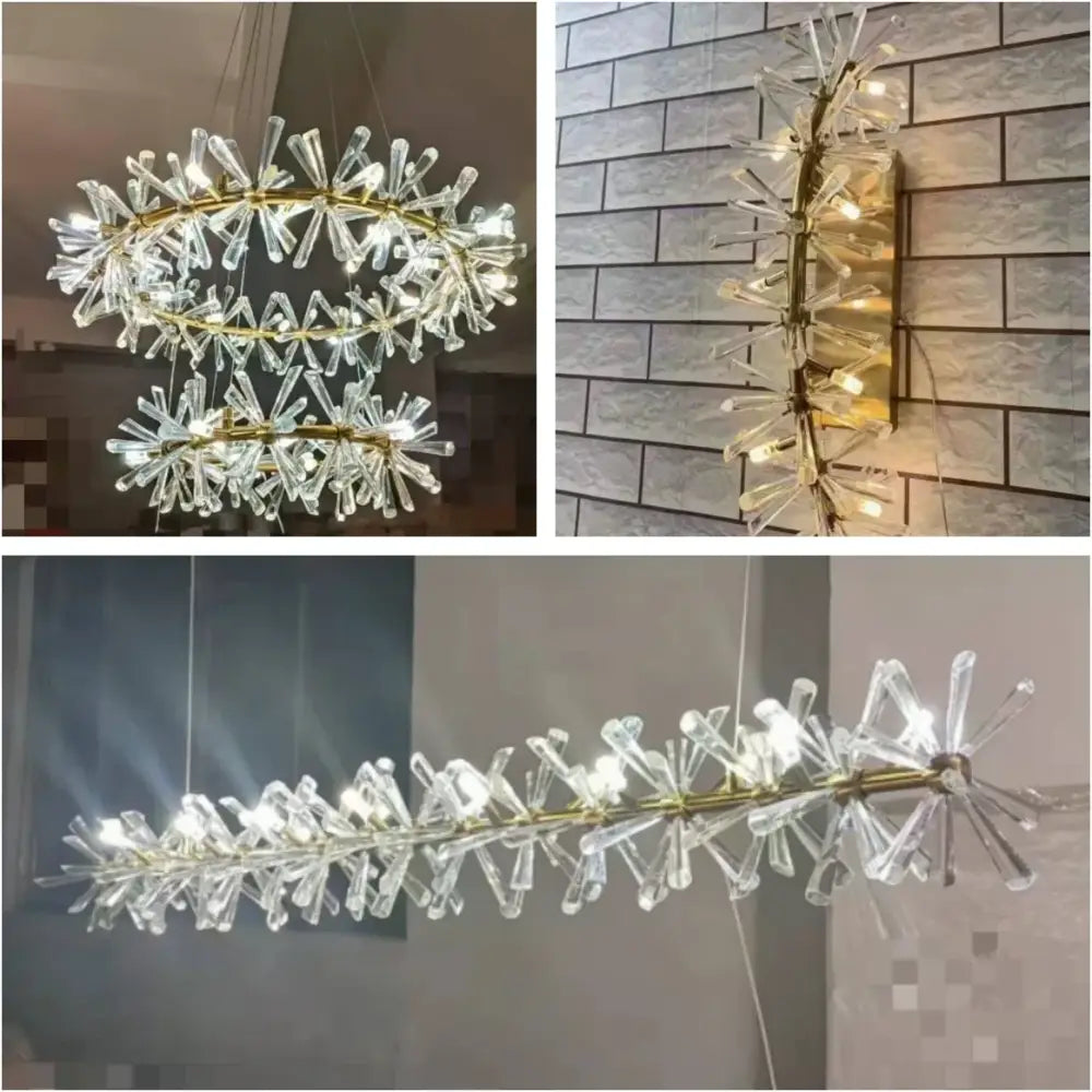 Modern gold metal wire crystal chandelier with clear crystals and branching design for dining room lighting