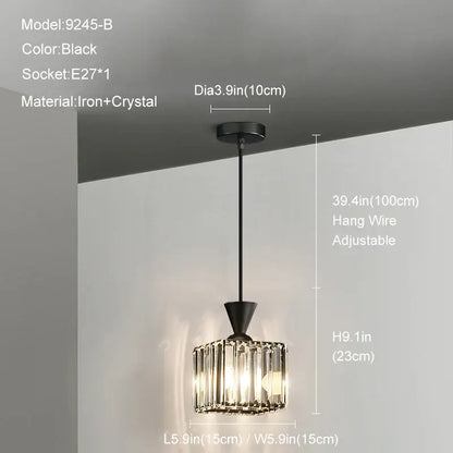 Modern gold mini crystal pendant light with black iron and faceted crystal cylindrical design for bedroom decorbites gold mini