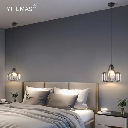 Yitemas modern gold mini crystal pendant light with black metal frame and crystal cage design for bedroom chandelier decorbites gold mini