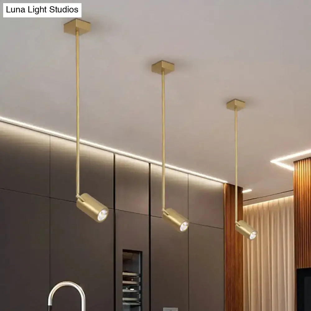 DecorBites minimalist adjustable led dining room pendant light with three gold tube shade spotlights and square mounts