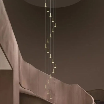 Modern gold minimalist ceiling chandelier with slender vertically aligned led bulbs for nordic minimalist ceiling decor