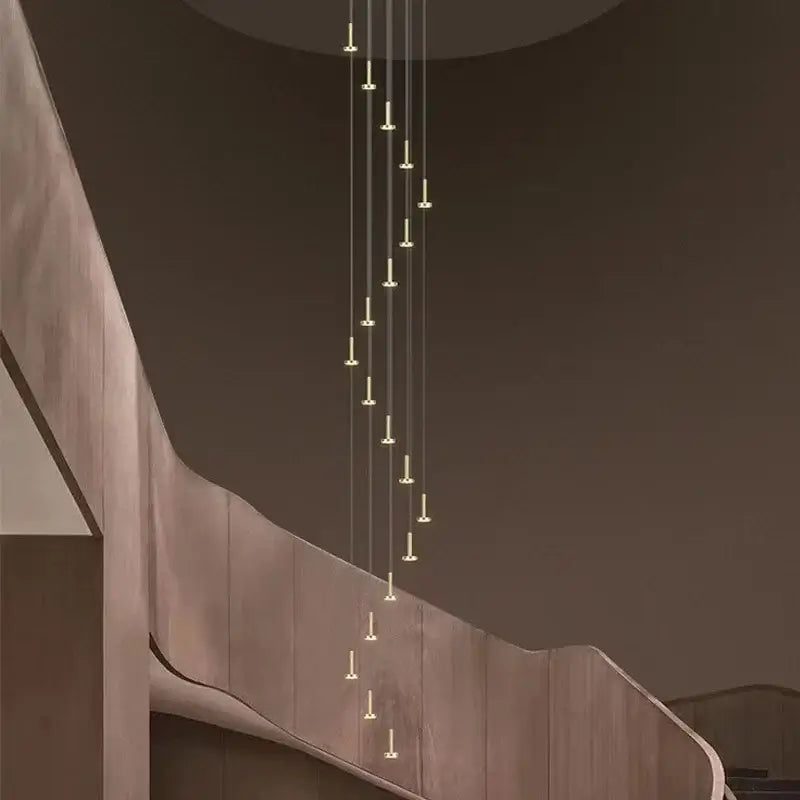 Modern gold minimalist ceiling chandelier with slender vertically aligned led bulbs for nordic minimalist ceiling decor