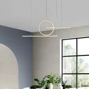 DecorBites minimalist led pendant light with sleek gold halo ring and horizontal bar for dining room illumination