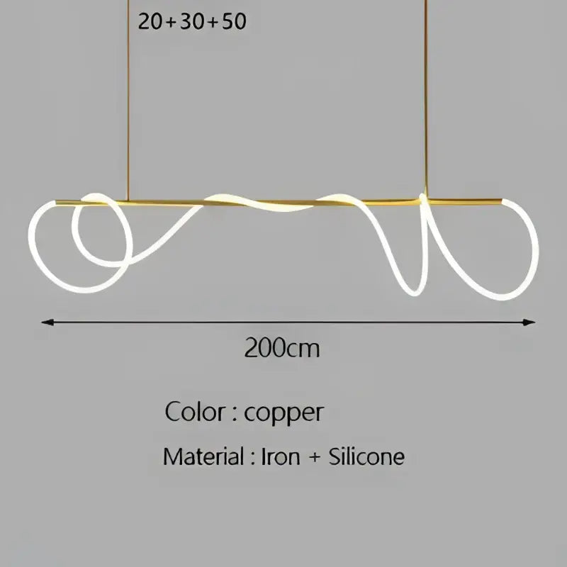 Copper-colored modern pendant light with a sleek wavy iron and silicone design for decorbites gold minimalist led decor