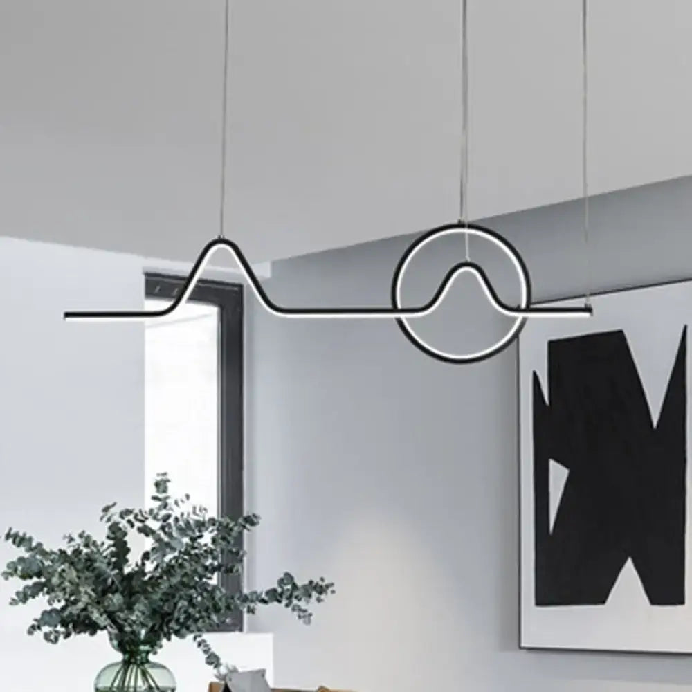 Modern black gold minimalist led pendant light with sleek linear design and circular accent for dining room 110v-120v