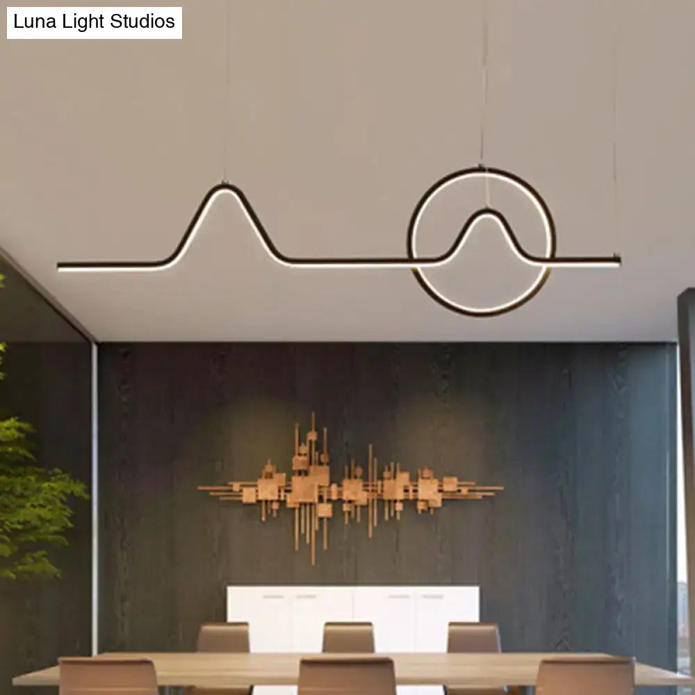 Modern black and white led pendant light with sleek abstract wave design featuring black gold finish 110v-120v use