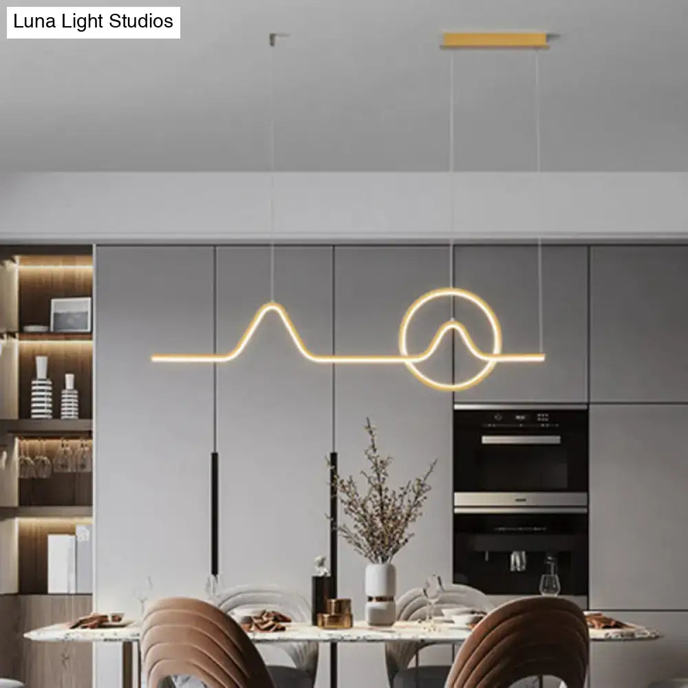 Modern gold minimalist led pendant light dining room 110v-120v black gold 24 inch long with glowing neon wave design