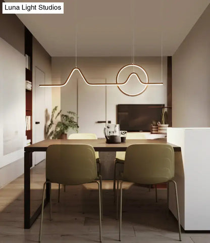 Modern gold minimalist led pendant light with sleek curved design in warm black gold 110v-120v for dining room