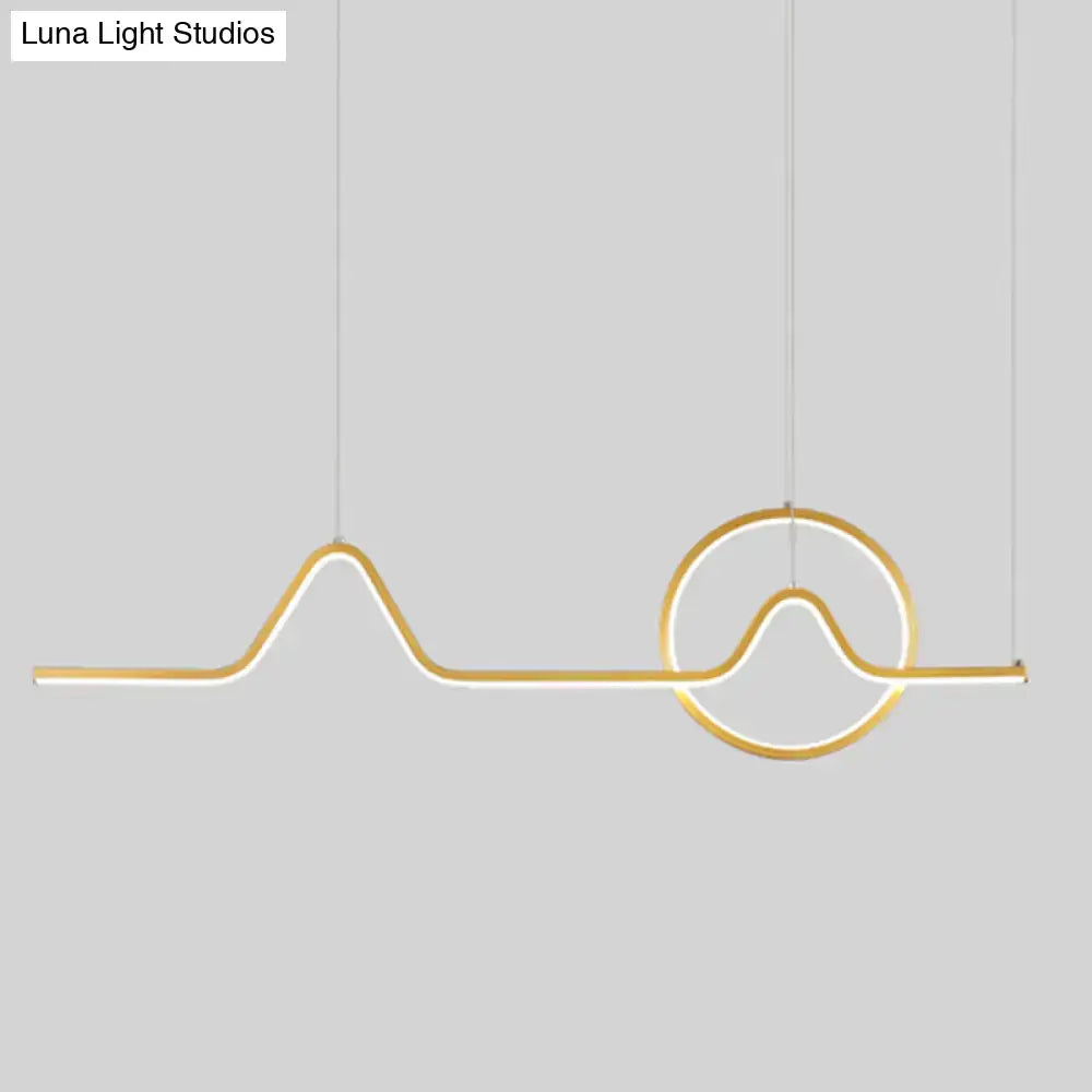 Modern gold minimalist led pendant light with abstract wave and circular motif for dining room 110v-120v black gold