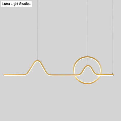 Modern gold minimalist led pendant light with abstract wave and circular motif for dining room 110v-120v black gold