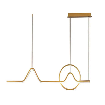 Modern gold minimalist led pendant light with sleek wave design and wooden mount for 110v-120v dining room use