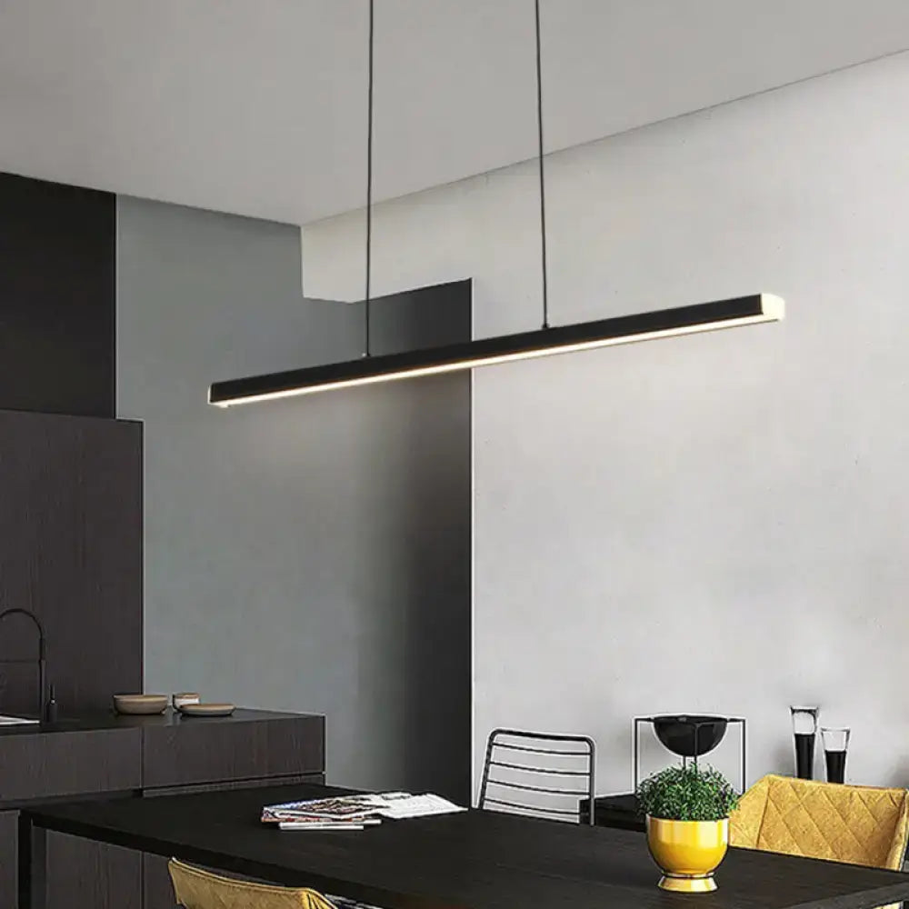Modern gold minimalist led suspension lamp metal light fixture with black linear design and warm led glow for dining room