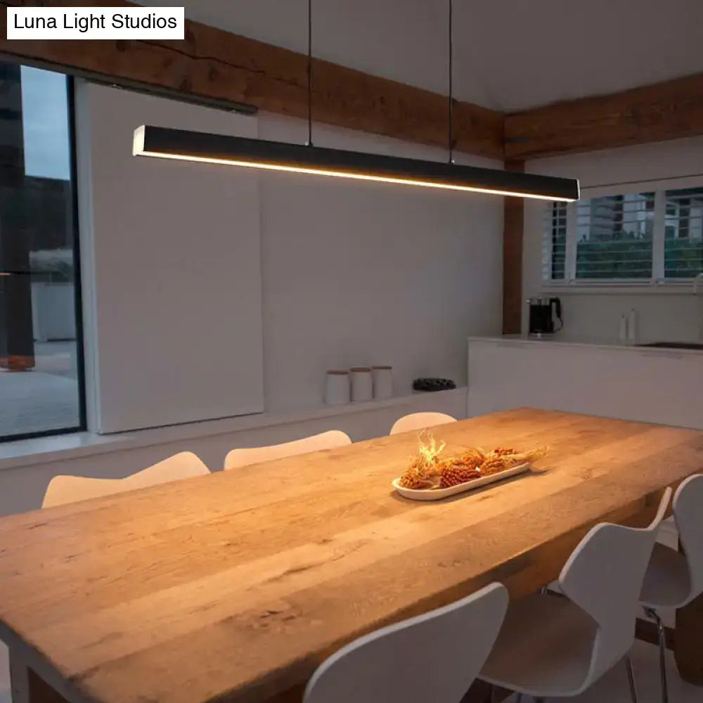 Modern black linear led suspension lamp metal light fixture with sleek minimalist design for dining room lighting