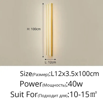 Modern gold minimalist led wall lamp with vertical stripes and sleek design for bedroom and exterior corridor decorbites wall lamp