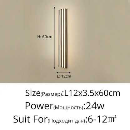 Modern gold minimalist led wall lamp with three vertical led strips in metallic finish for bedroom and corridor decorbites led wall