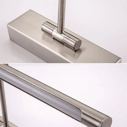 Modern gold minimalist metal sconce light with brushed stainless steel wall-mounted rectangular base and cylindrical arm