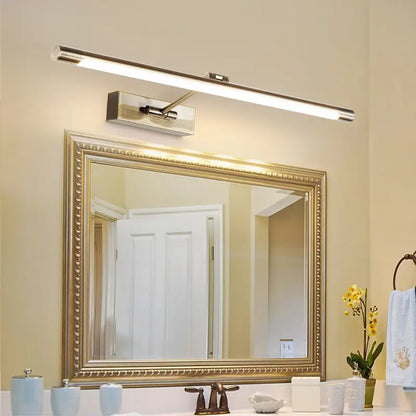 Modern brushed nickel rectangular minimalist metal sconce light with integrated led strip for bathroom vanity use