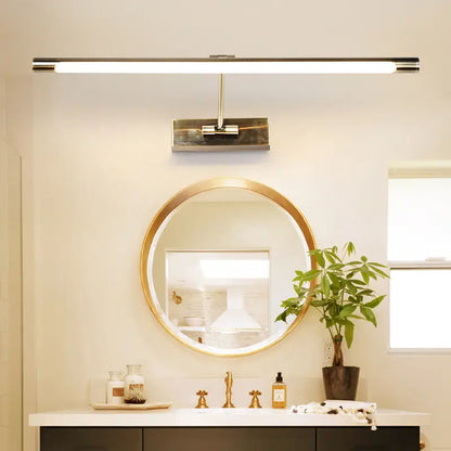 Modern gold minimalist metal sconce light with rectangular led design and sleek metallic finish for bathroom vanity