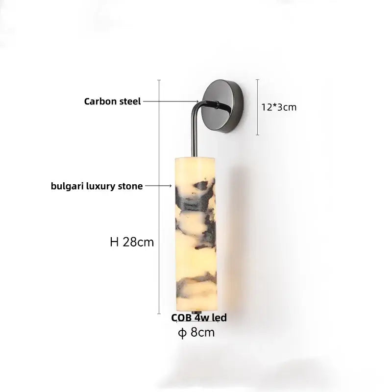 Modern gold mushroom wall lamp with carbon steel bracket and Bulgari stone shade by Decorbites carbon steel