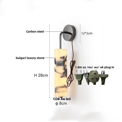 Modern gold mushroom wall lamp with polished bulgari stone and carbon steel arm by decorbites carbon steel