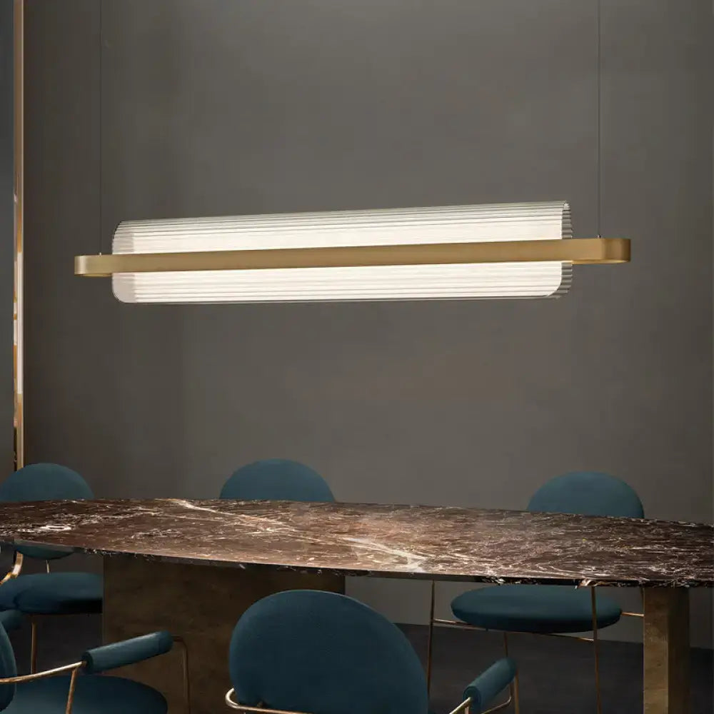 Modern gold-toned decorbites nordic linear island lamp with acrylic led ribbed diffuser for dining room lighting