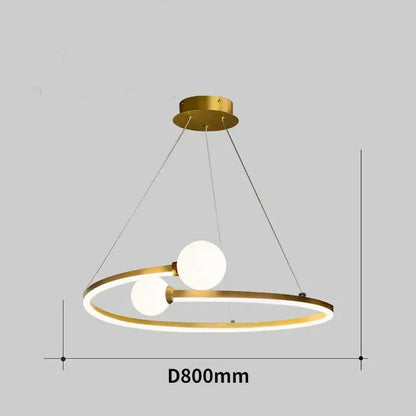 Modern gold nordic ring led chandelier with gold-toned circular pendant and two spherical bulbs for dining room decorbites gold nordic