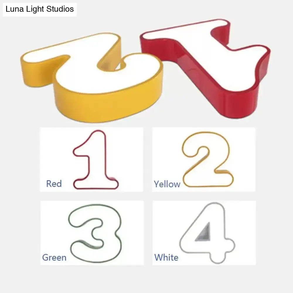 Decorbites™ modern yellow and red 3d numeral flush mount light with white acrylic cover for ceiling use