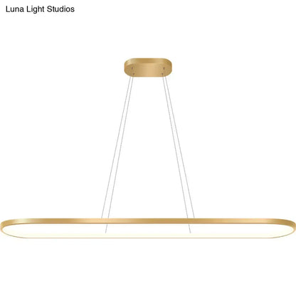 Modern gold oblong pendant light fixture with gold finish and warm white color, adjustable chain cord length for dining room