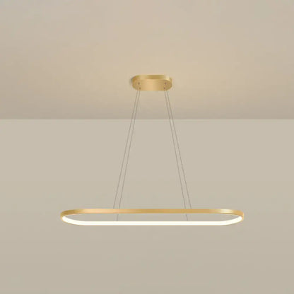 Modern gold oblong pendant light fixture with gold finish sleek design integrated led lighting warm white color chain cord length
