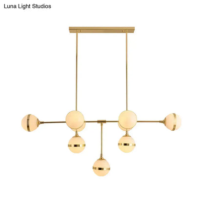 DecorBites™ modern orb chandelier with five frosted glass shades and silver gold bulb base perfect for restaurant lighting